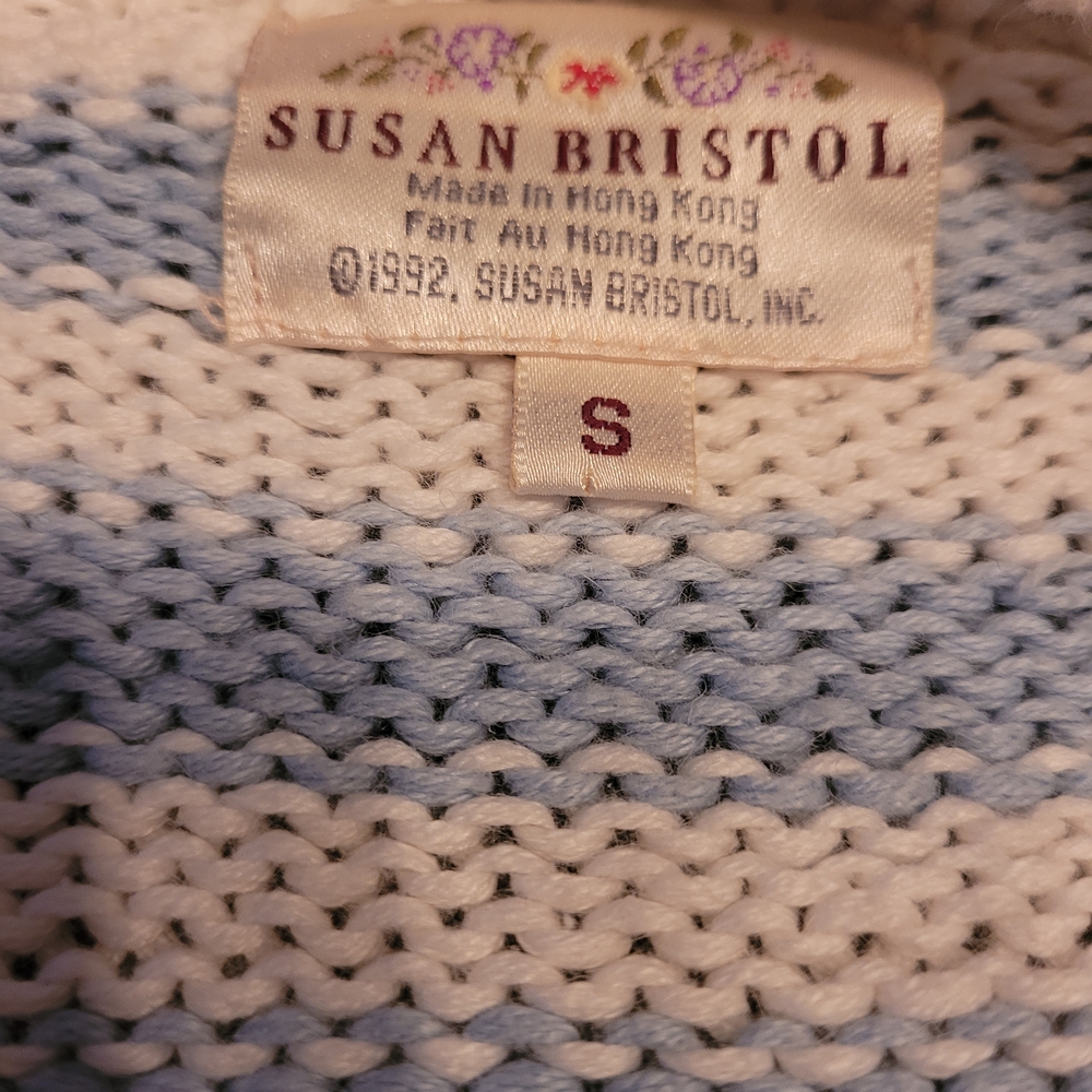 Susan Bristol Blue and White Knit Cardigan - Picture 4 of 4
